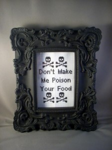 ACrafty Interview - Katie Kutthroat don't make me poison your food cross stitch