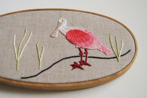 ACrafty Interview - whatnomints - spoonbill embroidery finished