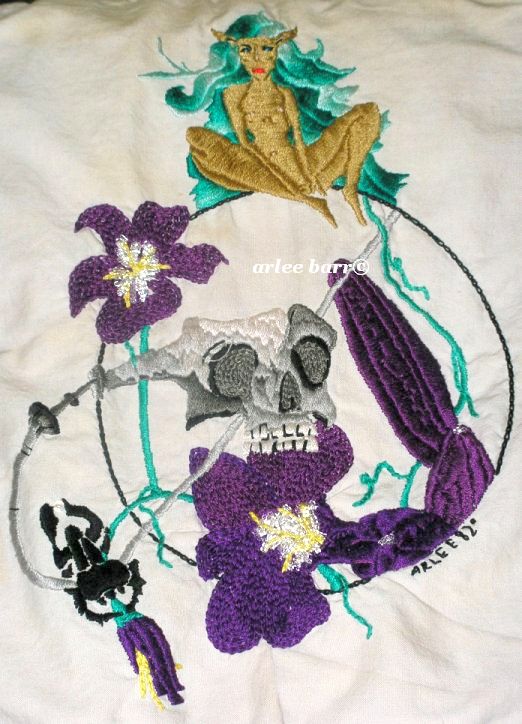 acrafty interview - arlee barr embroidery for vest from original pen and ink drawing