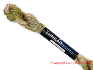 ThreadworX 11170 Pirate Ship Plank variegated embroidery floss is a lovely mix of medium moss green, olive green, and beige