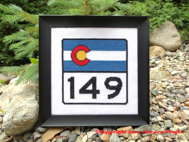 colorado highway road sign cross stitch project