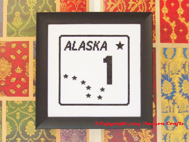 alaska highway road sign cross stitch project