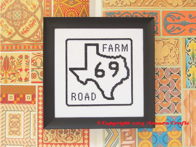 texas cross stitch pattern farm road sign